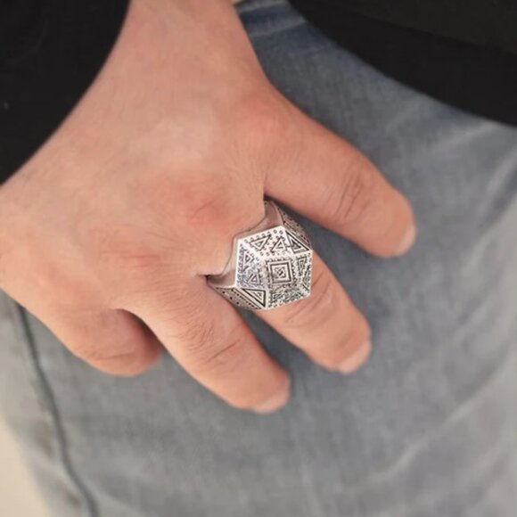 Paparazzi Jewelry Accessories - Stand Guard - Men's Silver Ring - Vintage - Picture 3 of 4